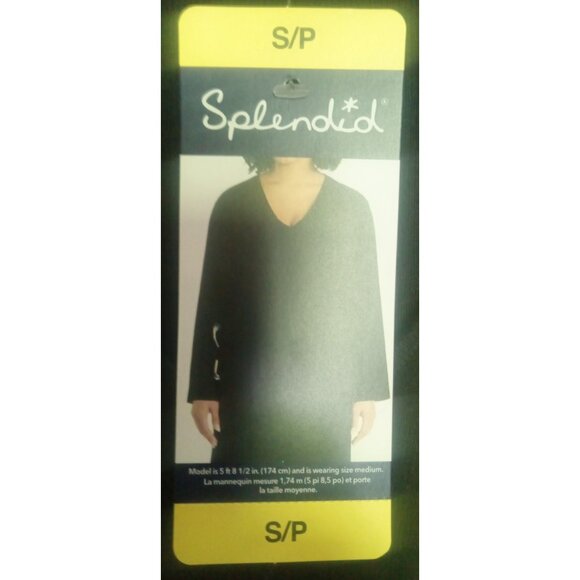 Splendid V-Neck Black Top Women’s S NWT Soft Jersey Luxe Stretch Casual Shirt - Picture 3 of 6